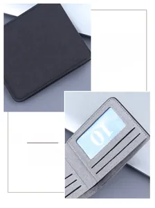 Detail view of ultra-slim canvas bifold wallet with multi-card slots and ID window