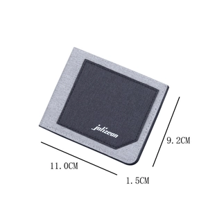 Slim bifold canvas wallet for men featuring gray textured woven fiber and logo detail
