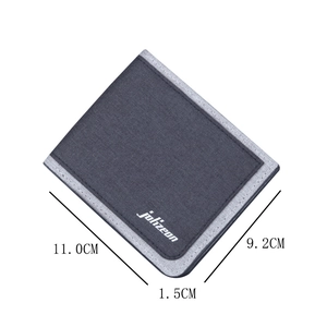 Grey canvas bi-fold wallet for men with Jakzeon logo, size 11.0cm x 9.2cm x 1.5cm