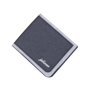 Men's bifold canvas wallet in dark grey featuring a minimalist slim design with brand logo