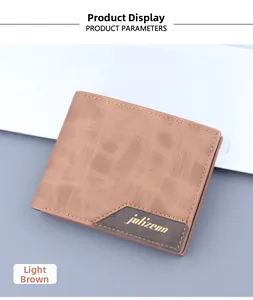 Detailed view of light coffee men's wallet with cross-grain texture and golden logo