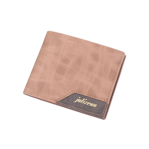 Brown leather men's short wallet with weave texture and credit card slots