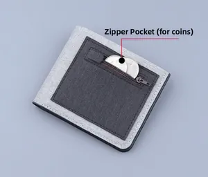 Short canvas wallet for men featuring a practical zipper pocket for coin storage