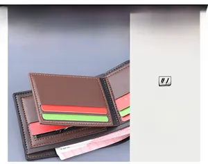 Detail of coffee brown bifold wallet showing multiple card slots and a zipper coin pocket