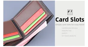 Detail view of the brown leather wallet interior featuring multiple functional card slots