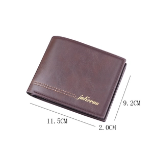Brown bifold faux leather wallet for men with Jolizeon logo, size 11.5x9.2x2.0 cm