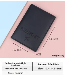 Detail of black passport holder showing 6 card slots and soft leather texture