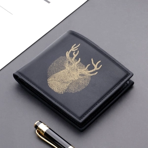 Men Minimalist PU Leather Short Bifold Wallet With Stag Head Print Multi Card Slots Ultra Thin Business Fashion Coin Purse