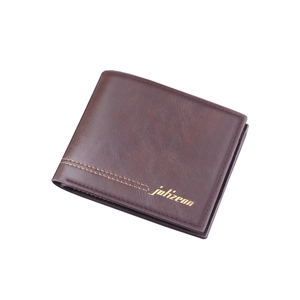Business brown leather bifold wallet for men with golden logo and orange stitching details