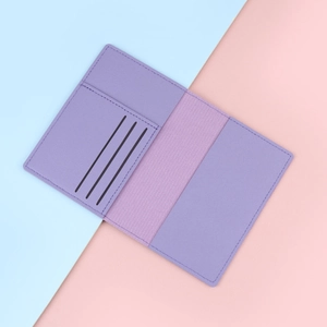 Light purple PU leather passport holder with multi-functional card slots and RFID protection