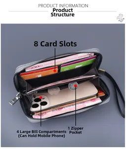 Detailed interior of men's canvas wallet with 8 card slots and large phone compartment