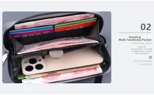 Detail view of the multi-functional canvas wallet with card slots and zipper pocket