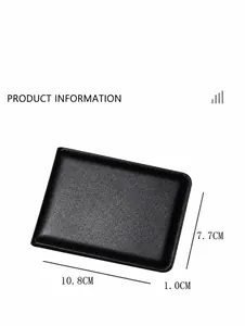 Vista dettagliata delle dimensioni del portafoglio sottile in pelle nera 10,8x7,7 cm