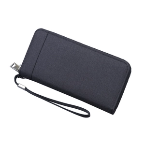 Men's large capacity black canvas zip clutch wallet with a convenient wrist strap