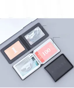 Detail view of genuine leather driver license holder with multiple card slots and clear pages