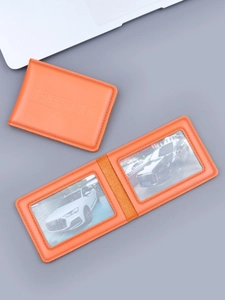 Orange genuine leather driver's license holder with premium embossed cover and clear slots