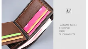 Detailed view of internal multi-card slots in a brown leather men's wallet design