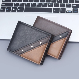 Portefeuille pour Hommes en Cuir PU Patchwork Avec Rivets Business Casual Multi-Emplacements Cartes Poche Monnaie
