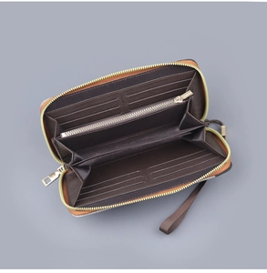 Detailed interior of men's canvas long wallet with 12 card slots and a zipper coin pocket
