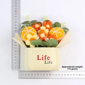 Handmade crochet orange sunflower potted plant with Life Life pot, height 13cm