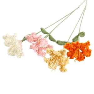 Handmade crochet flower bouquet with hydrangea in cream pink yellow and orange colors