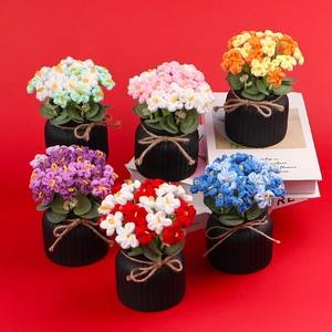 Handmade Crochet Flowers Potted Plants Artificial Forget Me Not Knitted Yarn Desktop Ornament Table Decor Gift