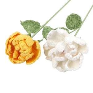 Handmade crochet peony flowers in yellow and white for home decor and gifts