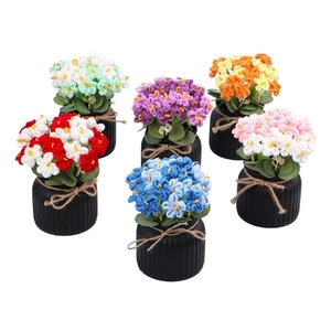 Set of 6 colorful handmade crochet forget-me-not flower pots for home and office decor