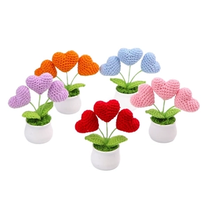 Set di piantine di cuori all'uncinetto fatte a mano in lana per decorazioni