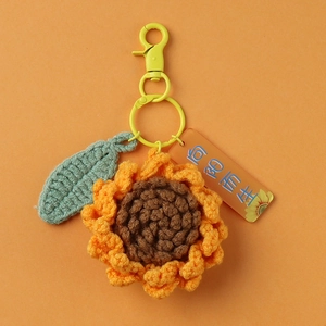 Handmade Crochet Sunflower Keychain Yarn Knitted Flower Bag Pendant Pastoral Style Floral Key Ring Gift For Women Girls