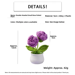 Detailed dimensions of handmade crochet rose plant with 12cm height and 5cm flower head