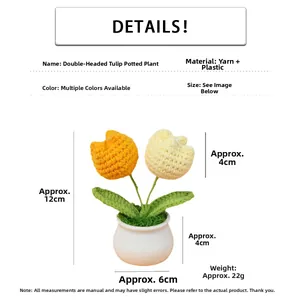 Detailed size specifications for handmade crochet tulip flower pot showing 12cm height