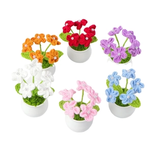 Handmade crochet forget-me-not mini potted plants set with pearls in six vibrant colors