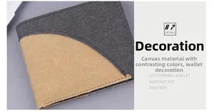 Detail shot of the contrast color canvas wallet showing fabric texture and stitching