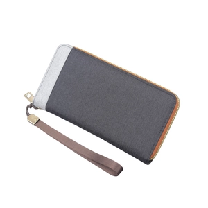 Men's large capacity canvas clutch bag with grey patchwork and orange zipper detail