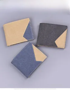 Three men's canvas wallets showing different color combinations and durable stitching