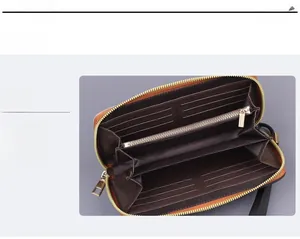 Detail view of the multi-functional interior compartments and card slots of this men's wallet