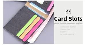 Detailed view of the multi-color interior card slots and lining of the canvas wallet