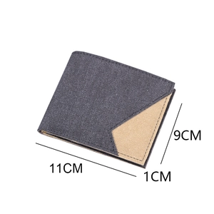 Slim canvas bifold wallet for men in grey and khaki patchwork style 11x9x1cm