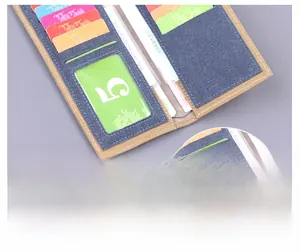 Detail of canvas long wallet featuring multi-tier card slots and a clear ID window