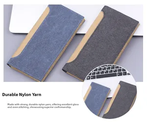 Detail of durable nylon fabric and uniform stitching on men's long wallets with zoom-in