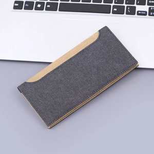 Men's Long Denim Canvas Wallet Urban Simple Slim Credit Card Holder Bi-Fold Splicing Stitching Purse 12 Card Slots Thin Money Bag
