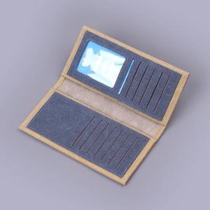 Lange Leinwand Geldbörse für Herren mit Kartenfächern und Navy-Khaki Bifold Design