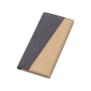 Schlanke Herren-Brieftasche aus Segeltuch mit diagonalen grauen und khakifarbenen Nähten