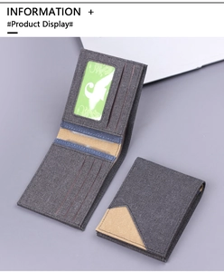 Detail view of denim canvas wallet showing multi-card slots and bi-fold structure