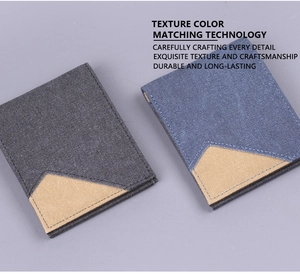 Close-up of texture color denim canvas wallets with exquisite stitching and color block design