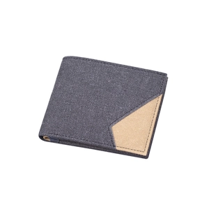 Men's bifold canvas wallet in dark grey with khaki triangular patchwork detail