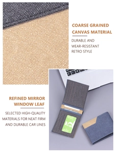 Macro detail of bifold canvas wallet with 9 card slots and refined mirror window leaf