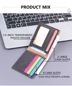 Detailed interior of canvas wallet showing multi-card slots and photo window