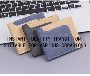 Detail of compact canvas men's wallet showing durable stitching and multiple card slots